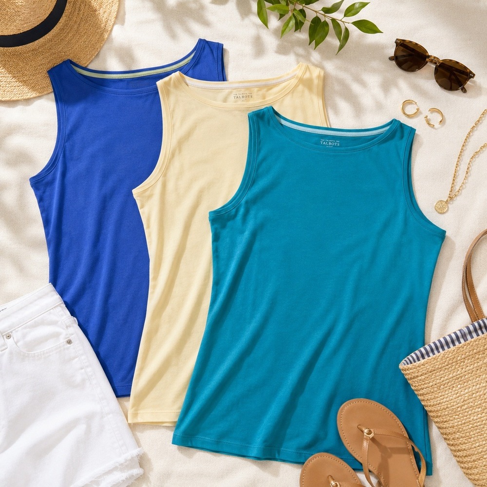 Talbots The Talbots Tee Tank Tops Lot 3 Large Pima Cotton Blue Teal Yellow